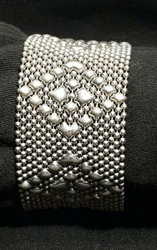 Sergio Gutierrez Sg Wide Vintage Liquid Metal Silver Toned Bracelet 7 " X 1.  5 "