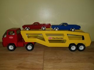 Vintage Tonka Cab Over Car Carrier,  Truck Trailer,  With 2 Cars,  Pressed Steel