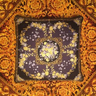 Vtg Gianni Versace Silk Pillow Made In Italy Yellow Flower Two Sided