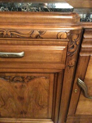 1920 Art Deco Buffet French Carved Walnut Marble Top 4