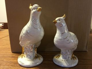 Vintage Norcrest White Gold Gilded Ceramic Set Birds Pheasant Figurines