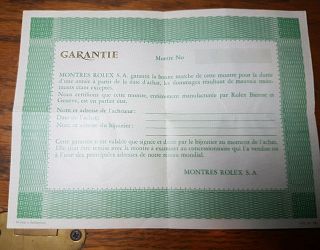 Rare Rolex Blank Guarantee / Certificate 1970s 572.  01.  300