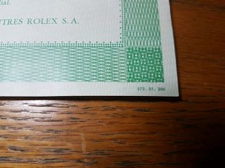 RARE Rolex BLANK Guarantee / Certificate 1970s 572.  01.  300 2