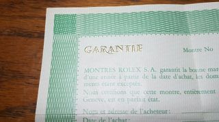 RARE Rolex BLANK Guarantee / Certificate 1970s 572.  01.  300 3