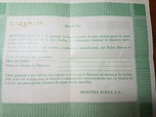RARE Rolex BLANK Guarantee / Certificate 1970s 572.  01.  300 9