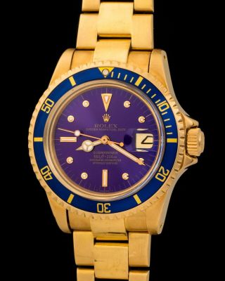 Vintage Rolex Submariner 1680 In Yellow Gold Case With Ultra - Purple Dial