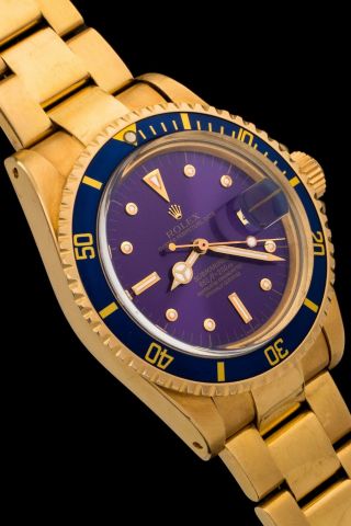 Vintage Rolex Submariner 1680 in Yellow Gold Case with Ultra - Purple Dial 3