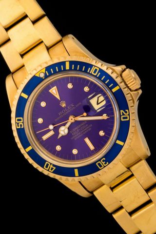 Vintage Rolex Submariner 1680 in Yellow Gold Case with Ultra - Purple Dial 4
