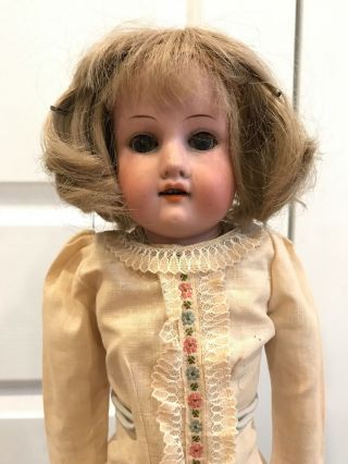 Antique Doll Armand Marseille 370 Leather Body Bisque Head Teeth Germany 18.  5 