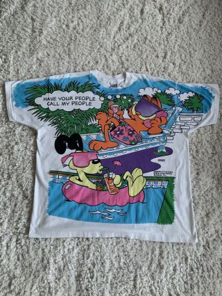 Vtg Garfield And Friends All Over Print Tiny Toons Shirt - Xl