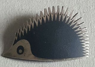 Vintage Warmind Sterling Silver Niello Porcupine Brooch Pin Denmark
