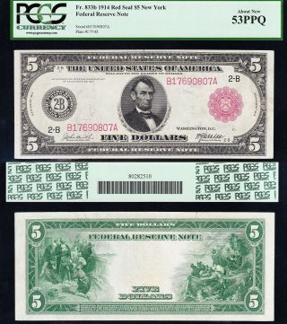 Awesome Rare 1914 $5 York Red Seal Frn Note Pcgs 53 Ppq 0807a