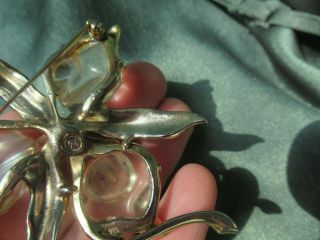 Trifari sterling orchid pin brooch jelly belly vintage jewelry 10