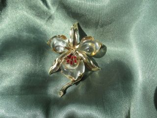 Trifari sterling orchid pin brooch jelly belly vintage jewelry 4