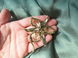Trifari sterling orchid pin brooch jelly belly vintage jewelry 5