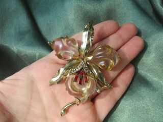 Trifari sterling orchid pin brooch jelly belly vintage jewelry 9