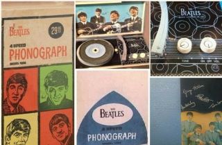 Rare 1964 Beatles Phonograph Record Player W/ Box & Booklet Exc Plays