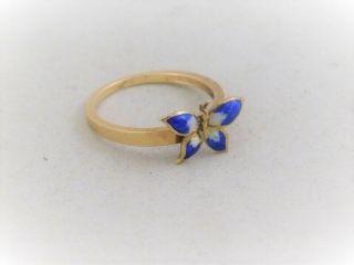 Vintage Antique Ladies 14k Gold Blue Enamel Butterfly Ring Size 6 2