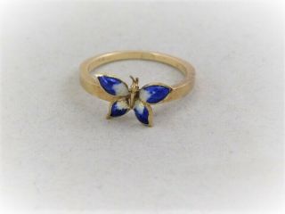 Vintage Antique Ladies 14k Gold Blue Enamel Butterfly Ring Size 6 3