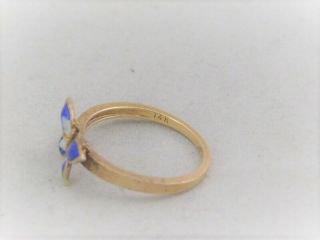 Vintage Antique Ladies 14k Gold Blue Enamel Butterfly Ring Size 6 4