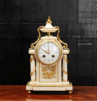 Antique French Ormolu And White Marble Boudoir Clock