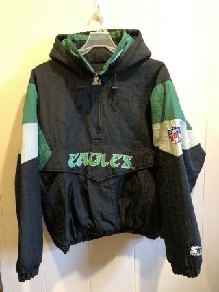 Rare Large Vintage Starter Philadelphia Eagles Pullover Jacket Coat L Nfl Retro