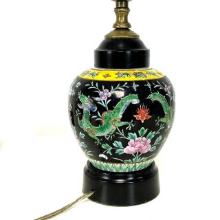 Vintage Antique Chinese Japanese Porcelain Table Lamp W/ Dragon Decoration Black