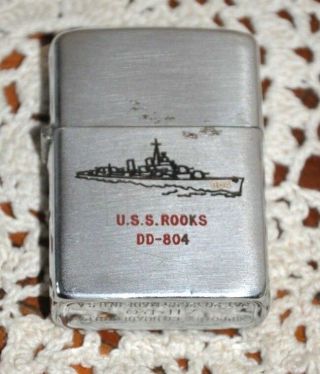 Vintage Zippo Lighter U.  S.  S.  Rooks Dd - 804 Battleship Destroyer Wwii/ Korean War