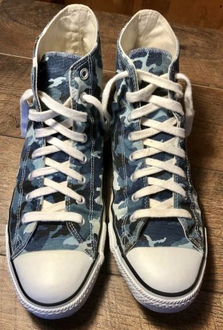 Vintage 90s Converse All Star Blue Camo Hi Top Sneakers Size 12 Made In Usa