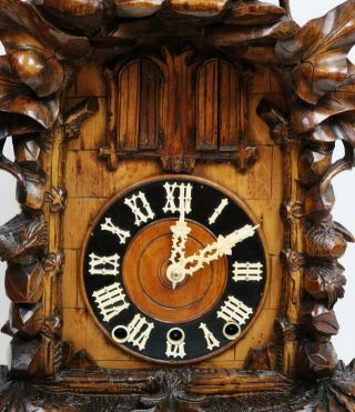 Spectacular Antique Carved Walnut 3 Train 4 Musical Tunes Automaton Cuckoo Clock 3