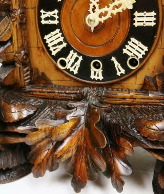 Spectacular Antique Carved Walnut 3 Train 4 Musical Tunes Automaton Cuckoo Clock 7