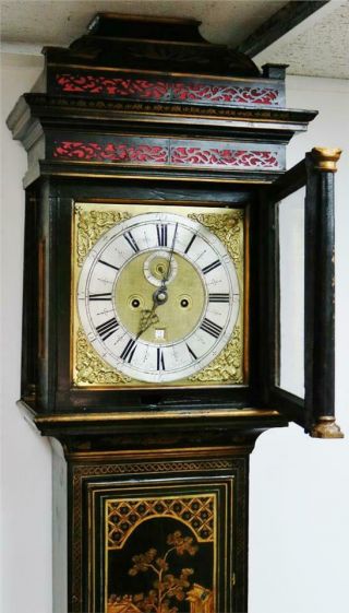 Luxury Antique 17thc English London Black Chinoiserie Grandfather Longcase Clock 10