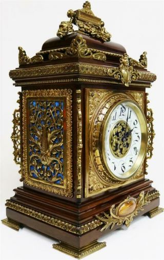 Sublime Antique French 8 Day Mahogany & Bronze Mounted Cube Mantel Clock 2