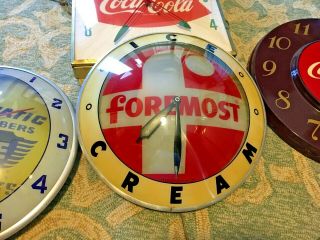 Vintage Foremost Ice Cream Double Bubble Light Up Clock Sign Advertising Product