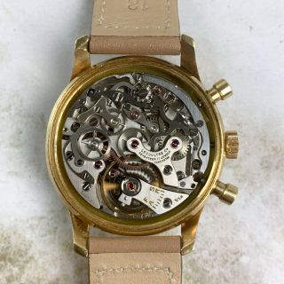 Vintage Jaeger LeCoultre 18kt YG Chronograph Wristwatch Valjoux 72 Full - Set NR 9