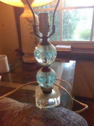 Vintage St.  Clair Blue Trumpet Flower Paperweight Art Glass Table Lamp W/finial