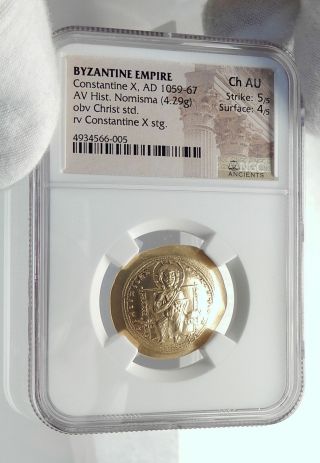 Jesus Christ Ancient 1059AD Gold Byzantine Coin of CONSTANTINE X NGC ChAU i77376 3