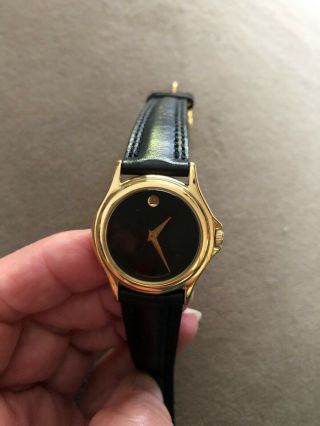 Movado Ladies Museum Watch Black Dial Black Leather Band 87 E4 0823 2