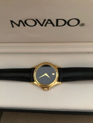 Movado Ladies Museum Watch Black Dial Black Leather Band 87 E4 0823 8