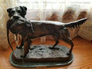 Setter with Pheasant on Marble Base by Moigniez - Antique Hunting Bronze Dog 2