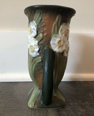 Vintage Roseville Pottery Jonquil Double Handled Vase Daffodil Pattern 7” 4