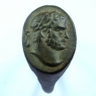 Roman Ancient Artifact Bronze Ring With Roman Emperor Augustus Caracalla