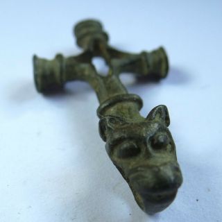 Viking Celtic Ancient Artifact Bronze Cross Wolf Head