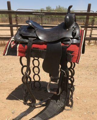 17 " Roohide Cutting Saddle - Rare Custom Loaded With Silver - Black / Dark Brown