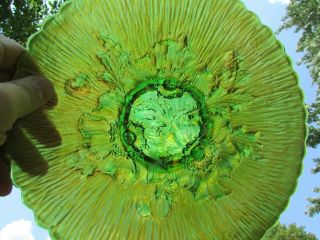 Northwood POPPY SHOW ANTIQUE CARNIVAL ART GLASS PLATE GREEN FANTASTIC EXAMPLE 3