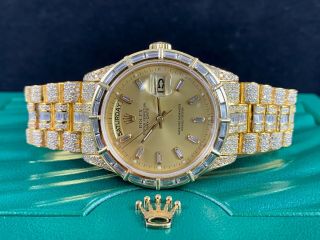 Rolex Day - Date 36mm 18k Yg President Iced 16ct Diamonds/ Baguettes 18038
