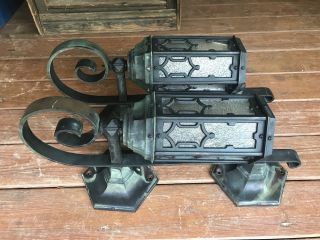 Antique Large Heavy Bronze Cast Gothic Castle Lantern Sconces Lights