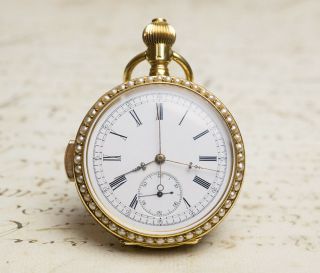 CHINESE MARKET Gold & Enamel MINUTE REPEATER CHRONOGRAPH Antique Pocket Watch 8