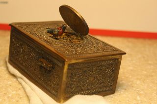 Antique mechanical Bird Box Antique Singing Bird Box Brass Cherub & Movements 10
