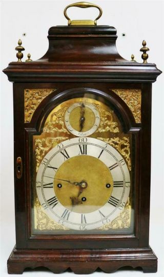 Rare Antique C1770 Mahogany Triple Fusee Musical 8 Bell Bell Top Bracket Clock